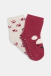 Chaussettes frimousse antiglisse bordeaux bébé fille (lot de 2)