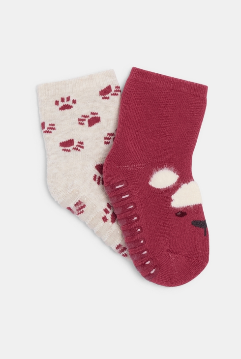 Calcetines carita de animal antideslizantes burdeos bebé niña (pack de 2) 1