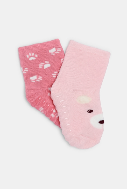 Calcetines carita de animal antideslizantes rosa bebé niña (pack de 2) 1