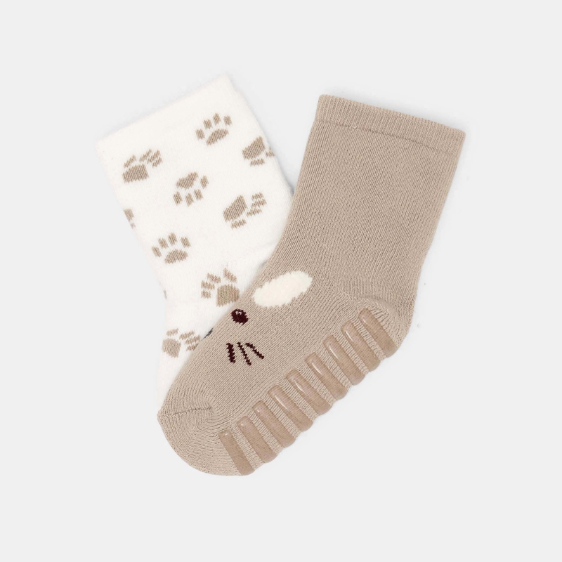 Rutschfeste beige Socken Tiergesicht Kleinkind Mädchen (2er-Pack)