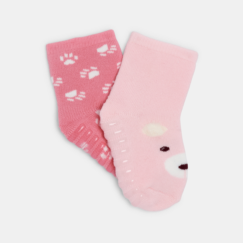 Rutschfeste rosa Socken Tiergesicht Kleinkind Mädchen (2er-Pack)