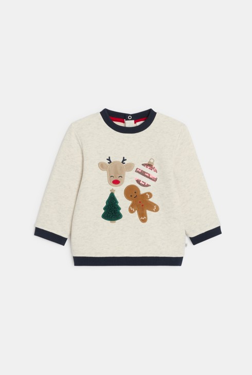 Sudadera beige con motivo festivo bebé niño 1
