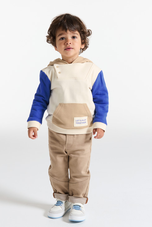 Beiges Baby-Sweatshirt aus Molton mit Kapuze für kleine Jungen 1