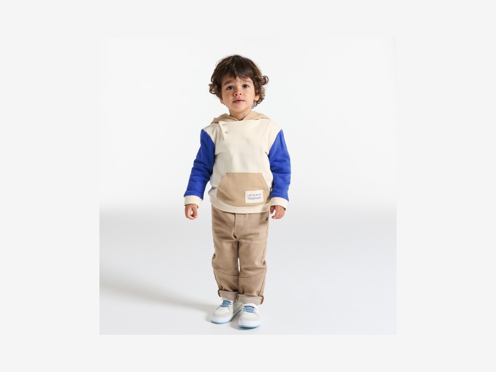 Beiges Baby-Sweatshirt aus Molton mit Kapuze für kleine Jungen 1