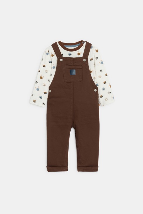 Salopette et t-shirt marron bébé garçon 1