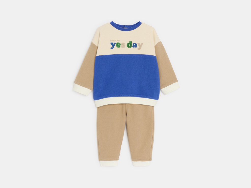 Sweat et jogging molleton à message beige bébé garçon 1