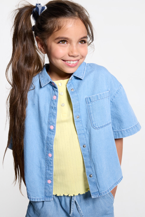 Chemise courte à manches courtes bleu jean Fille 1