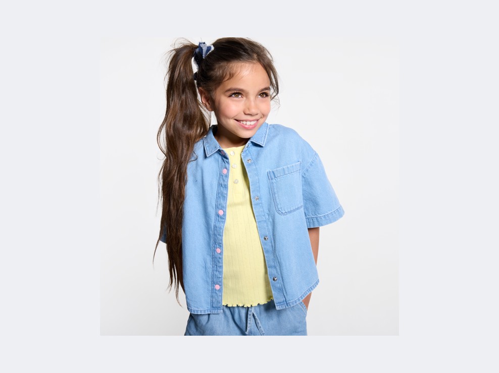 Kurzes Jeanshemd kurze Ärmel blau Mädchen 1