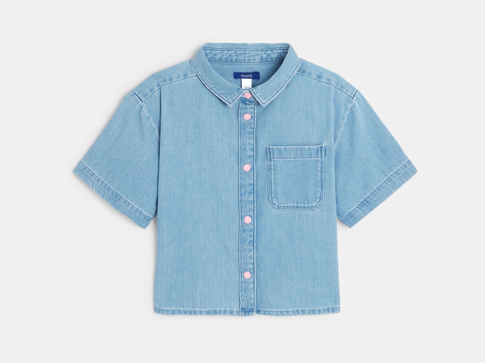 Kurzes Jeanshemd kurze Ärmel blau Mädchen 2