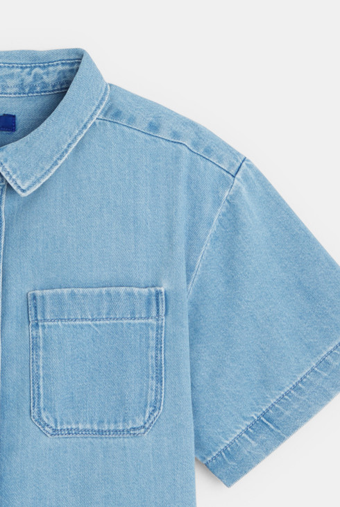Chemise courte à manches courtes bleu jean Fille