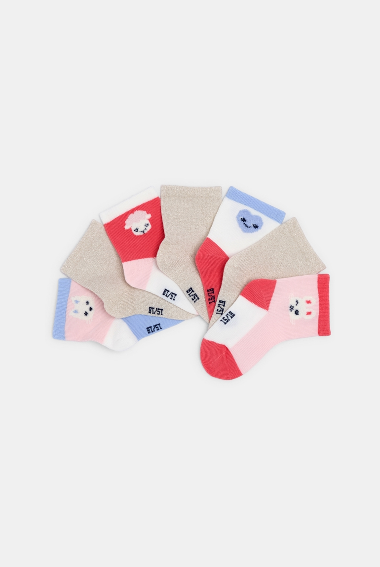 Calcetines carita de animal rosa bebé niña (pack de 7) 1