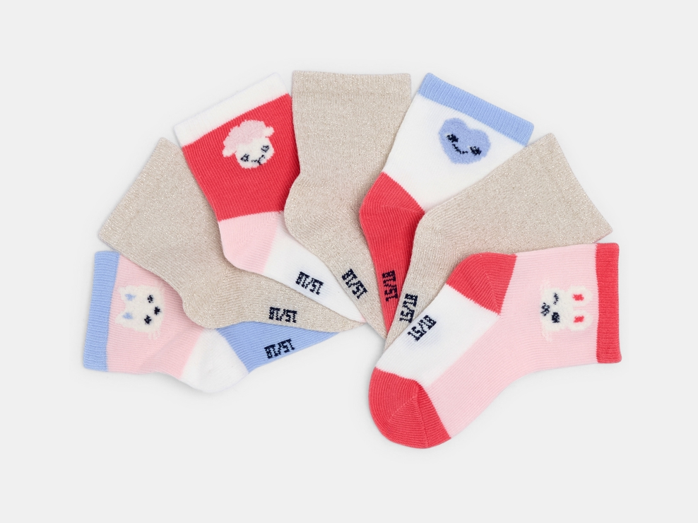 Rosa Socken Tiergesicht Kleinkind Mädchen (7er-Pack) 1