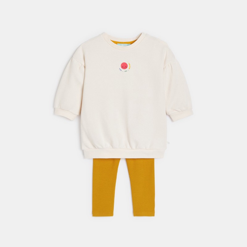 Weißes Sweaterkleid aus Molton und Leggings für kleine Mädchen