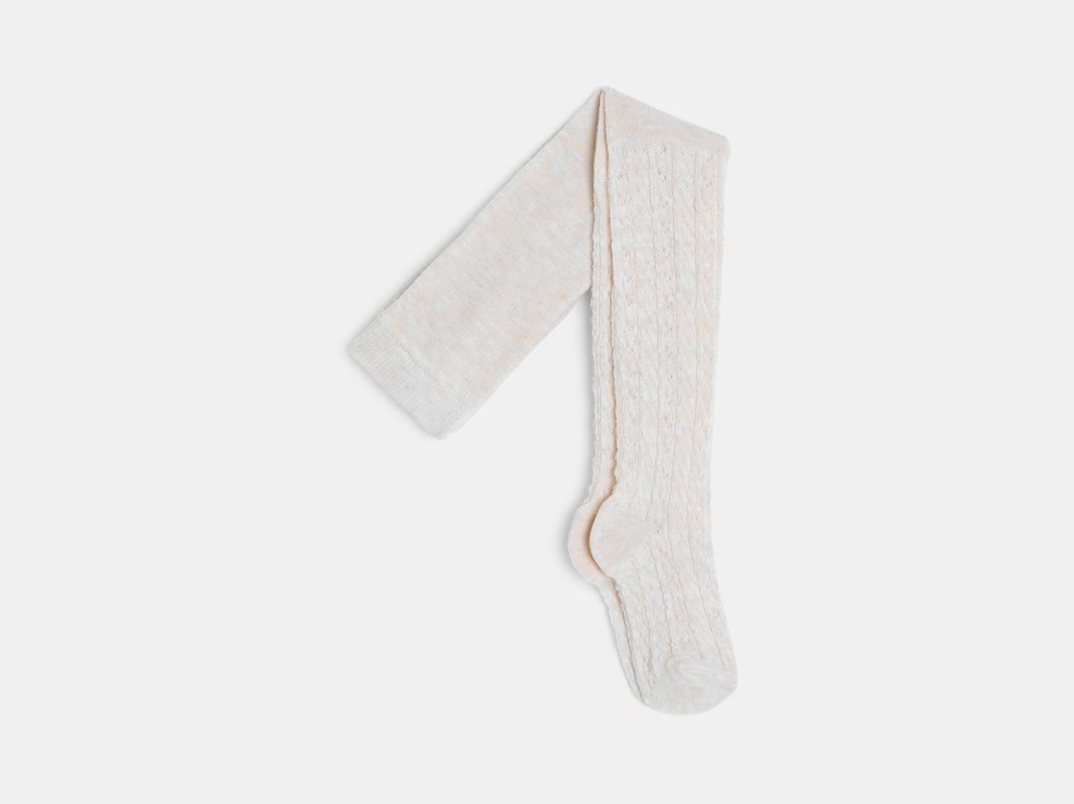 Collants chauds maille tricot fantaisie blanc bébé fille 1