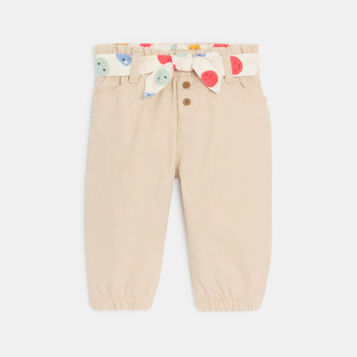 Pantalon Ceinture Fantaisie Beige Bébé Fille - Beige Sesame - 23M - OBAIBI