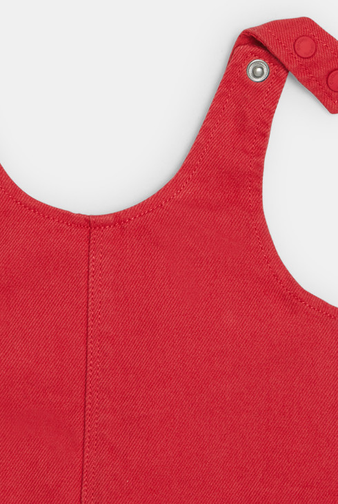 Robe salopette denim rouge bébé fille