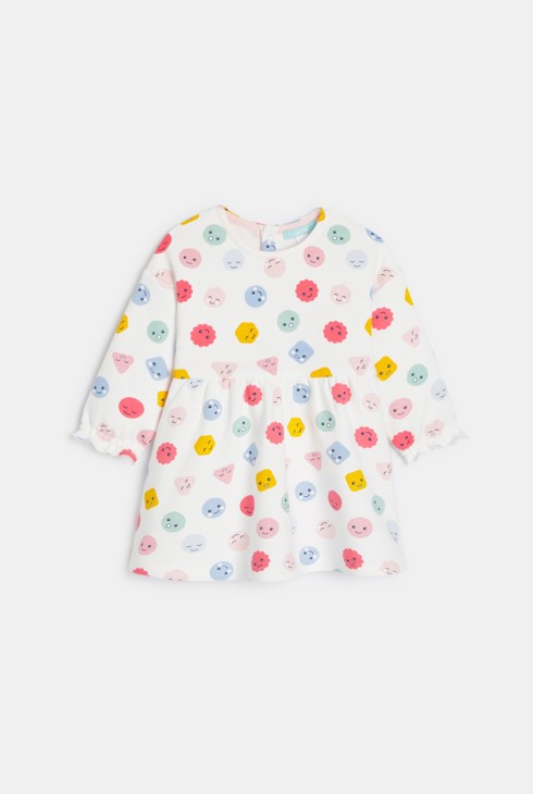 Bijela haljina od laganog flisa s motivima emocija za djevojčice 2