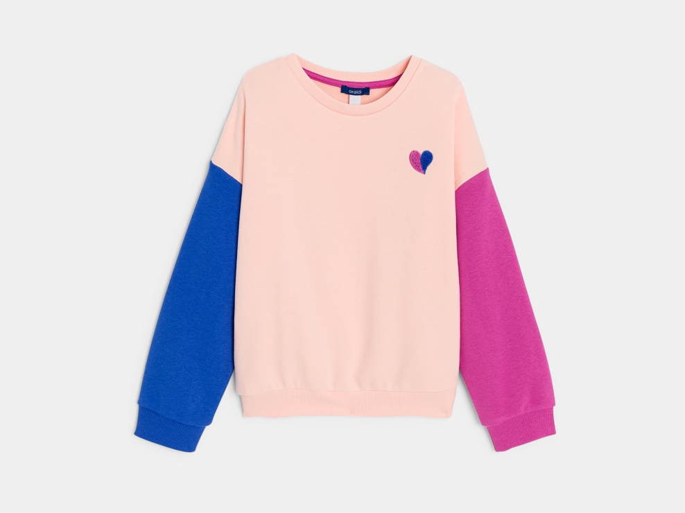 Sweat-shirt en molleton colorblock rose Fille 2