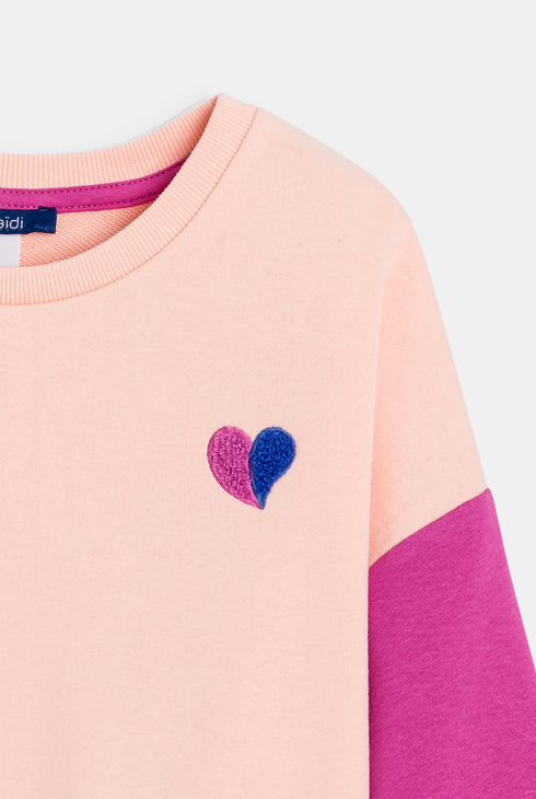 Sweat-shirt en molleton colorblock rose Fille