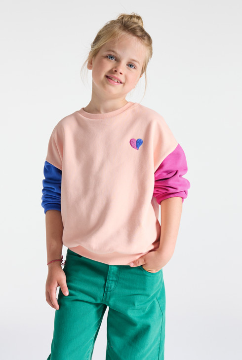 Sweat-shirt en molleton colorblock rose Fille 1