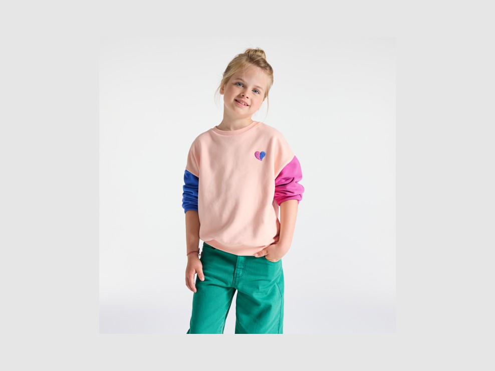 Sweat-shirt en molleton colorblock rose Fille 1