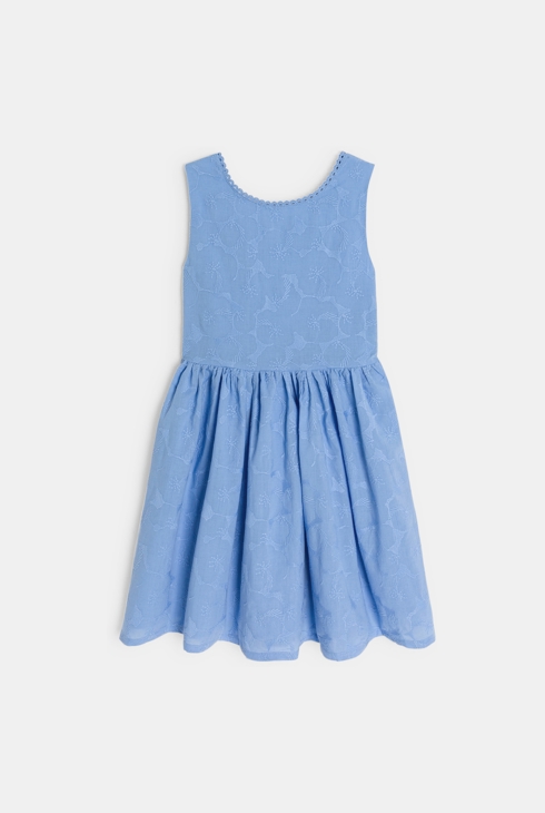Robe chic brodée sans manches bleu Fille