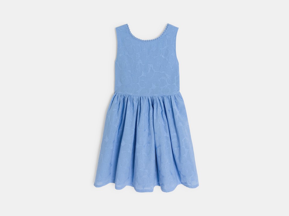 Blauwe mouwloze jurk met borduursels voor meisjes 1