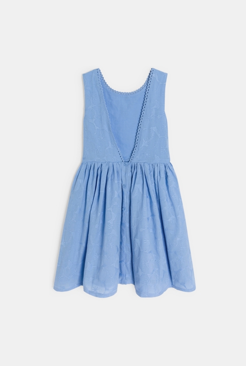 Robe chic brodée sans manches bleu Fille