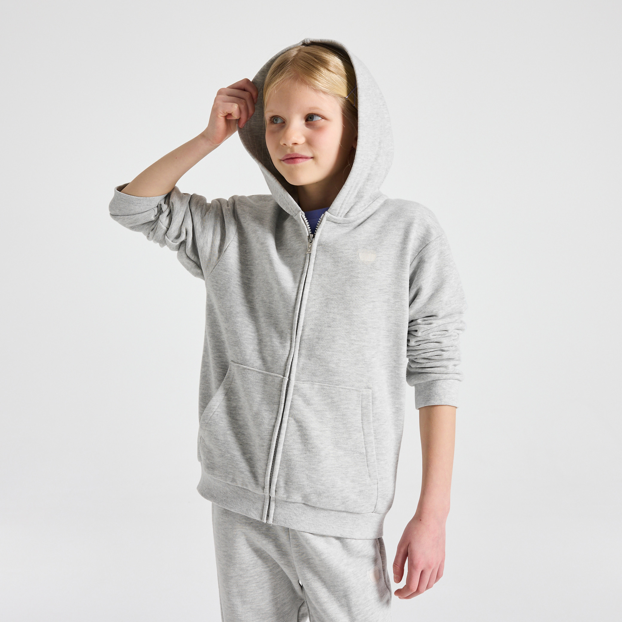 Sweat à capuche violet fille - Gris Raton