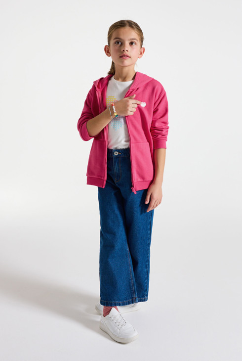 Sweat-shirt rose à capuche Fille 1