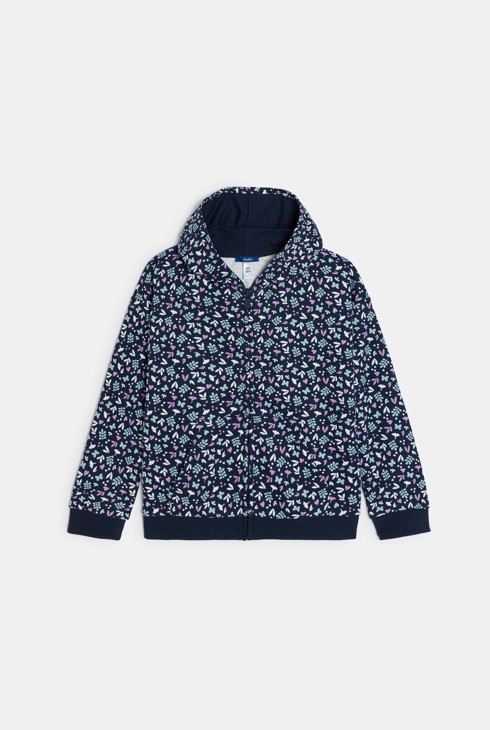 Sweat-shirt à capuche imprimé bleu Fille 1