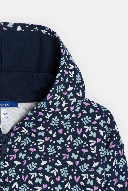 Sweat-shirt à capuche imprimé bleu Fille