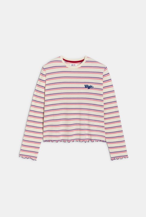 T-shirt a maniche lunghe rosa a righe bambina Chipie 1