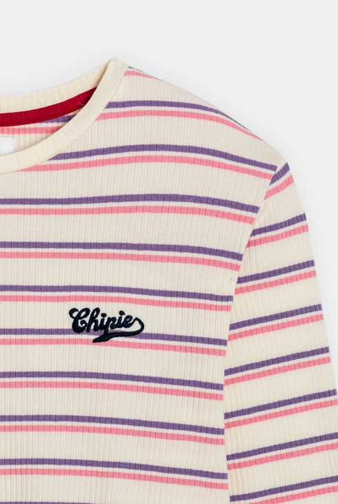 T-shirt manches longues rayé rose fille Chipie