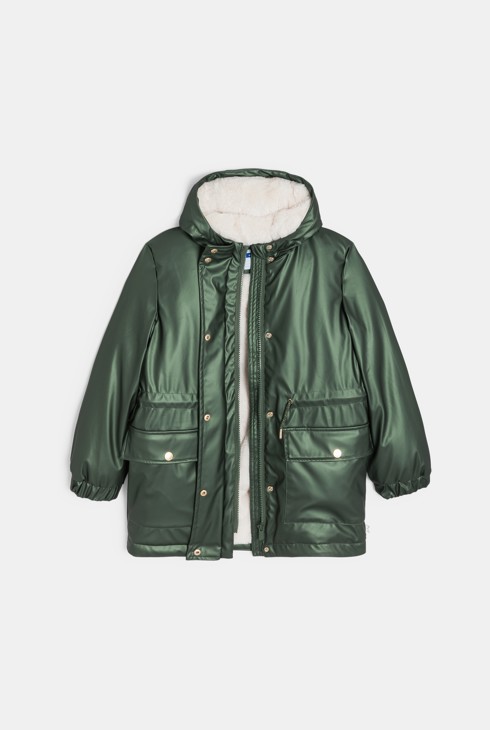 Parka déperlante fourrée à capuche vert Fille