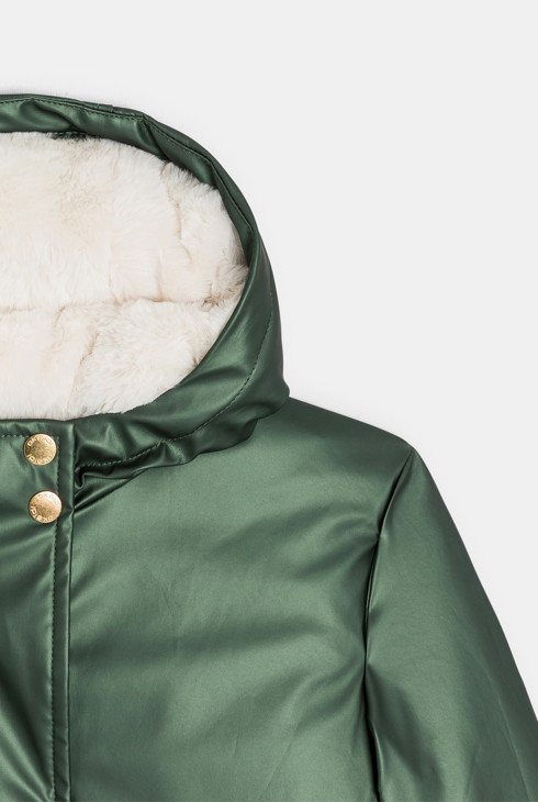 Parka déperlante fourrée à capuche vert Fille 2