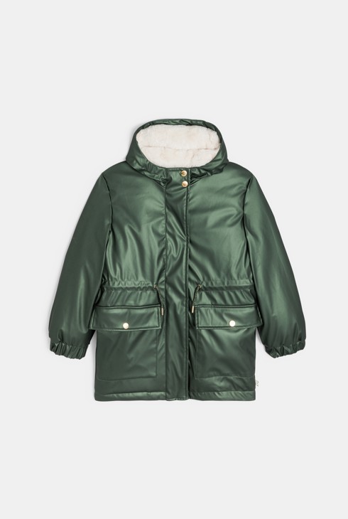 Girl's green furry lined water-repellent hooded parka 2