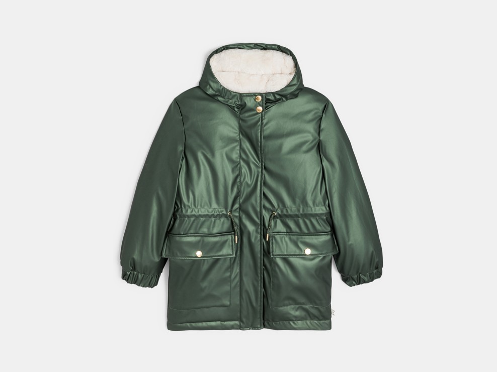 Parka repelente al agua forrada con capucha verde niña 2