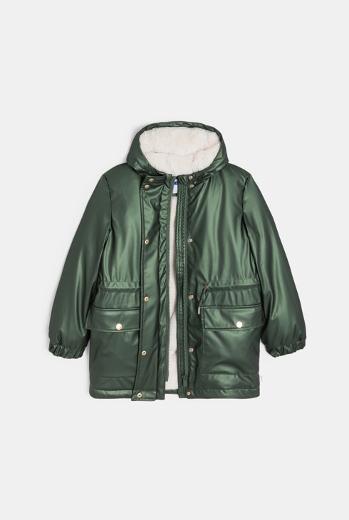 Parka déperlante fourrée à capuche vert Fille 2