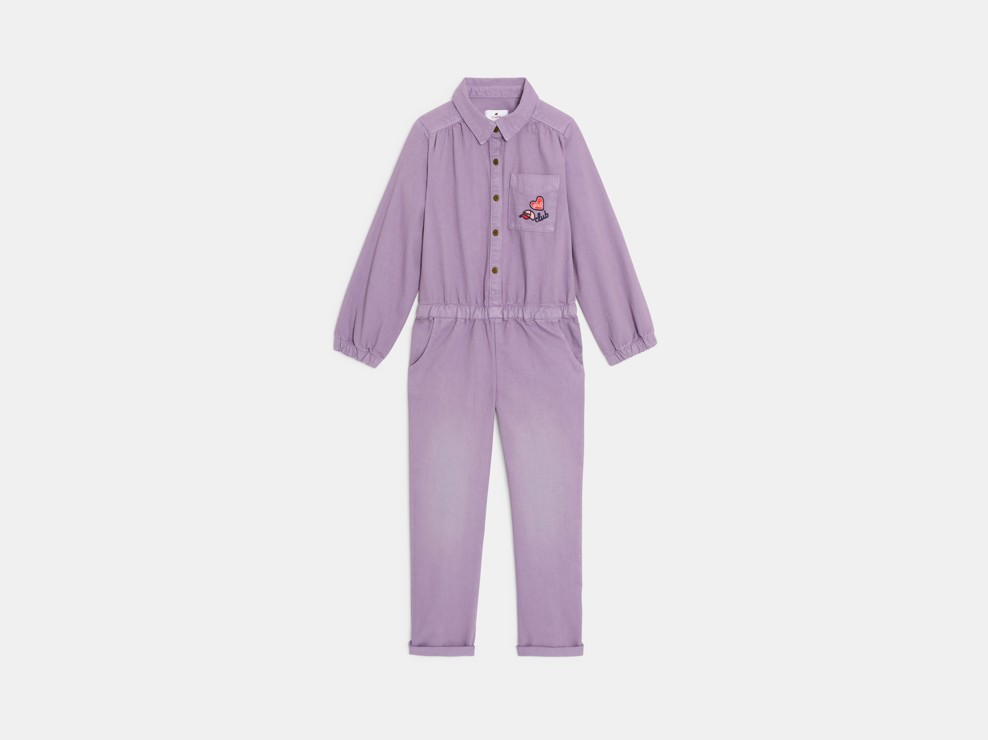 Combi longue brodée denim mauve fille Chipie 1