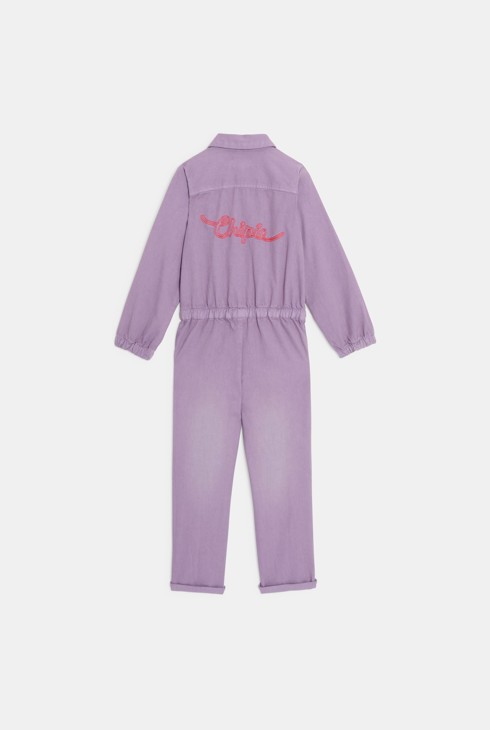 Langer bestickter Overall aus blasslila Denim Mädchen Chipie 2