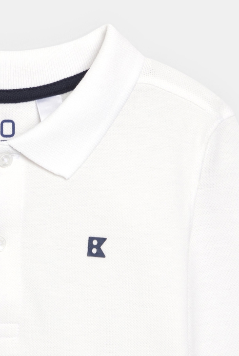 Polo à manches longues en jersey piqué blanc Garçon