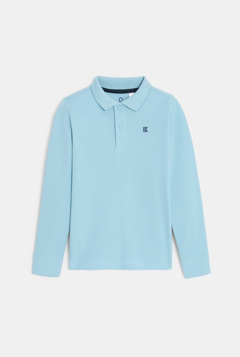 Polo de manga larga en punto piqué jersey azul niño 1
