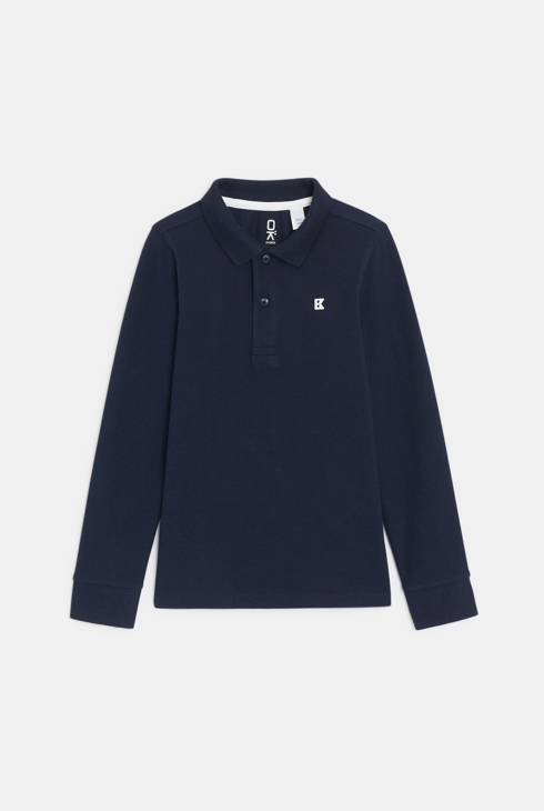 Polo de manga larga en punto piqué jersey azul niño 1