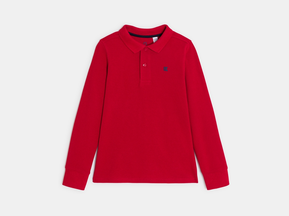 Polo a maniche lunghe rossa in jersey piqué per bambino 1