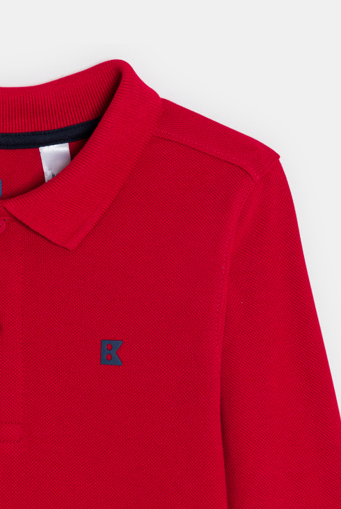 Polo à manches longues en jersey piqué rouge Garçon