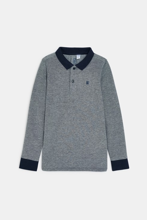 Polo de manga larga en punto piqué jersey azul niño 1
