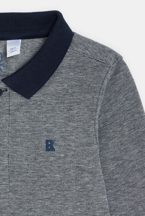 Polo à manches longues en jersey piqué bleu Garçon