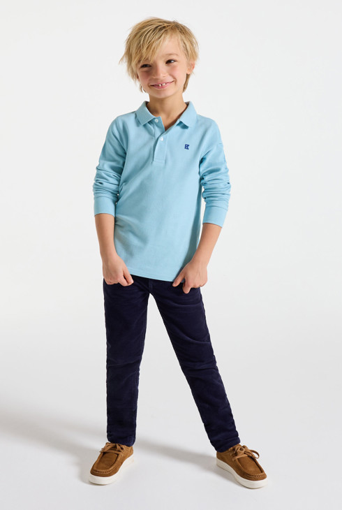 Boy's blue jersey piqué polo shirt with long sleeves 1
