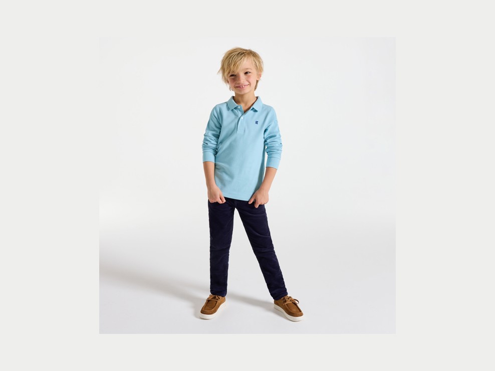 Langarm-Poloshirt aus Pikee-Jersey blau Jungen 1